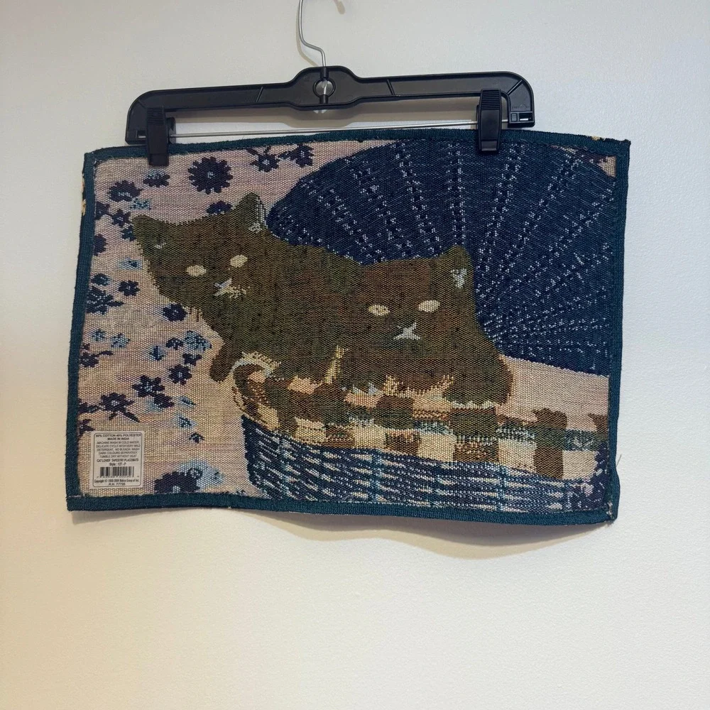 Two Nidico Cat Lover Tapestry Placemat White Kittens Basket NWT‎ NOS